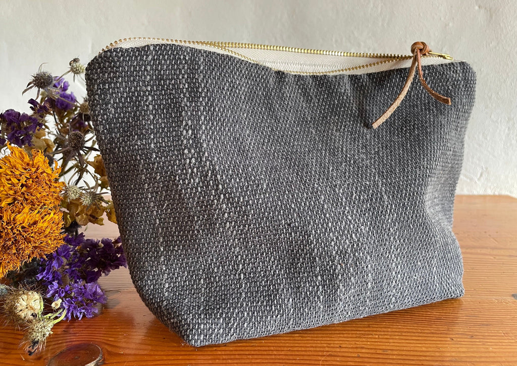 Custom Embroidered Grey Canvas Makeup Bag