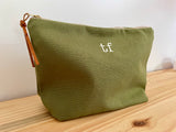 Moss Green Cotton Canvas Monogram Makeup Bag