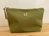 Moss Green Cotton Canvas Monogram Makeup Bag