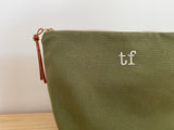 Moss Green Cotton Canvas Monogram Makeup Bag