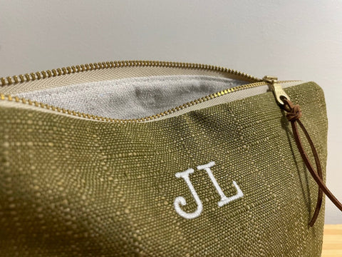 Olive Green Monogram Makeup Bag